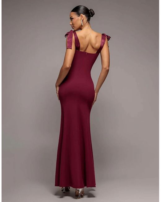 Goddiva Red Multiway Bow Velvet Satin Sweetheart Maxi Dress