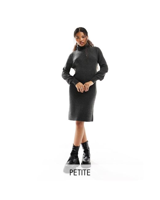 Only Petite Black Roll Neck Puff Sleeve Knitted Midi Jumper Dress