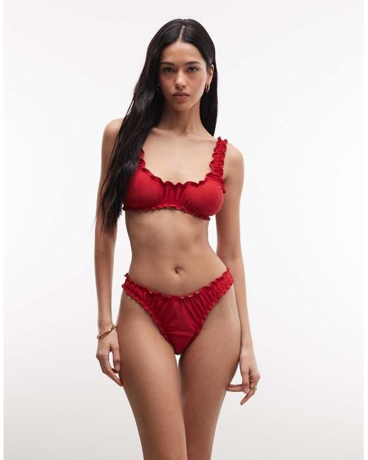 Collusion Red Frill Brazilian Bikini Bottoms