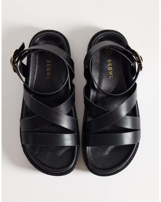 SEQWL Black Strappy Flatform Sandals