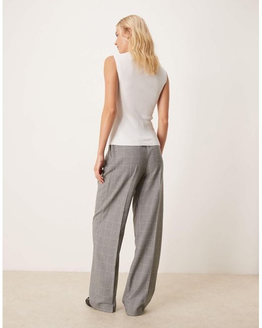 ASOS Natural Tall – elegante hose mit weitem bein, gitterkaromuster und bundfalten