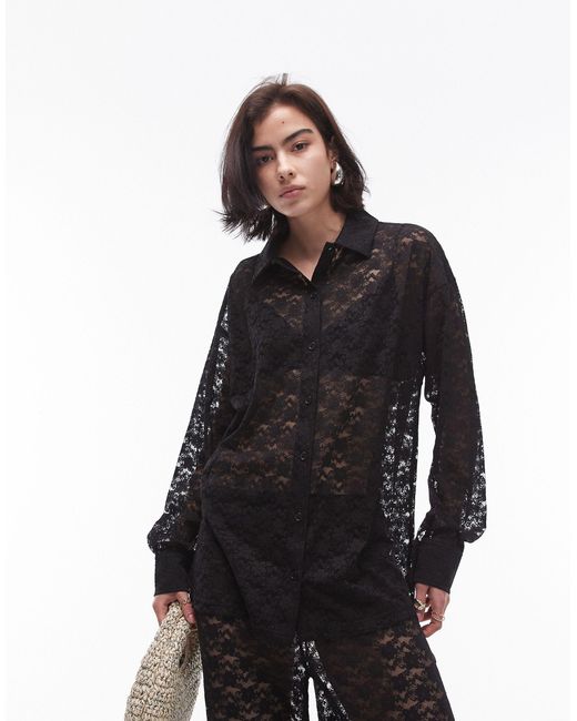 TOPSHOP Black Lace Oversized Shirt