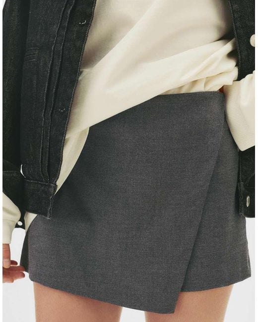 Pull&Bear Gray Wrap Skort