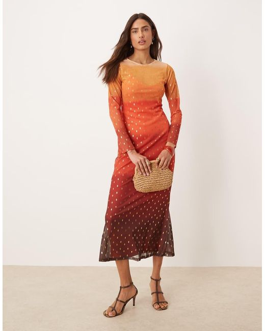 Never Fully Dressed Orange Sunset Ombre Mesh Midaxi Dress
