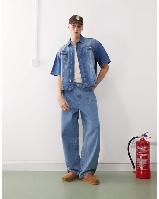Collusion Blue Denim Boxy Shirt for men