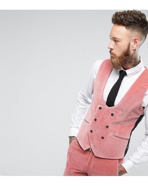 Noose And Monkey Pink Super Skinny Suit Waistcoat In Velvet for men