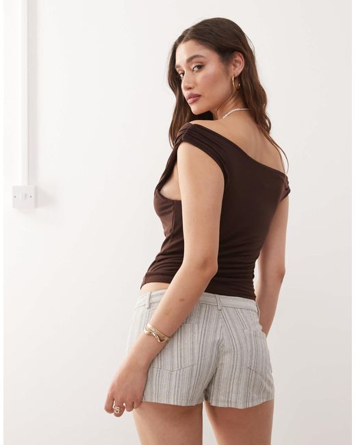 Motel Natural Ada Striped Fitted Micro Shorts