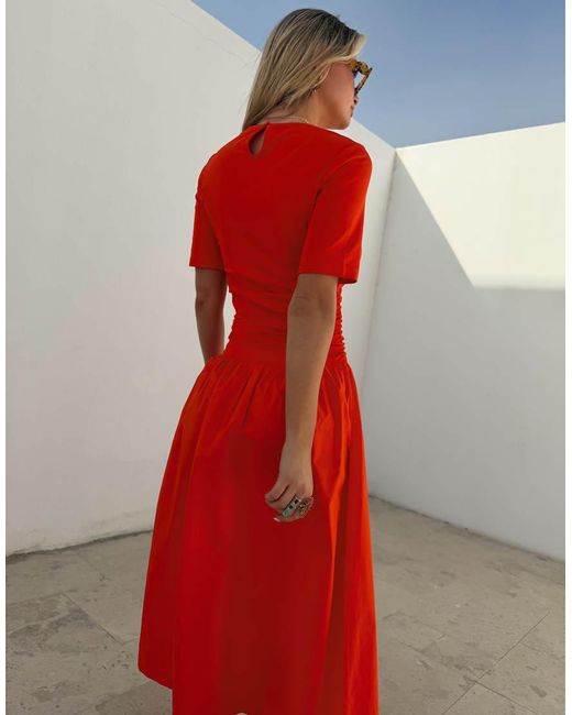 Never Fully Dressed Red Grace Cotton T-shirt Drop Waist Maxi Dress Dress