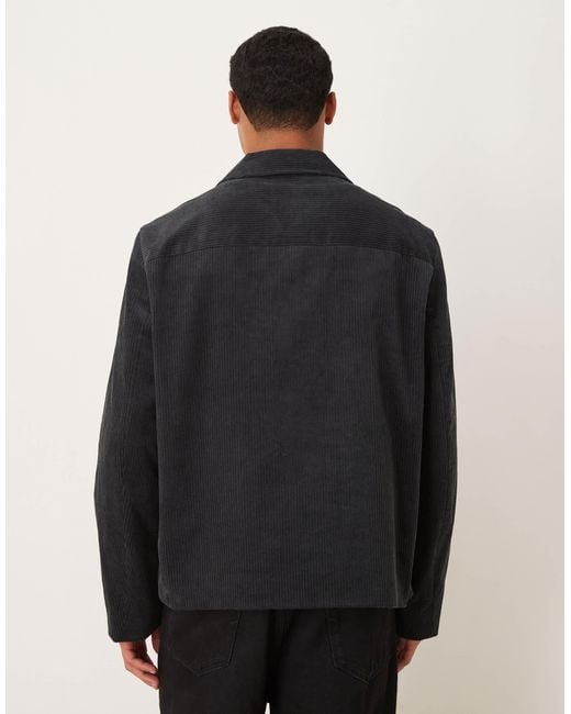 ARKET Black Cord Zip Up Jacket With Front Pocket for men