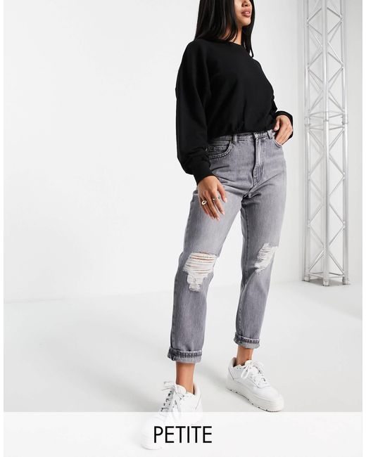 Dr Denim Petite Nora High Rise Mom Jeans With Rips in Black Lyst Canada