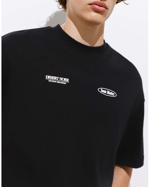 Pull&Bear Black Oversize Graphic T-shirt for men