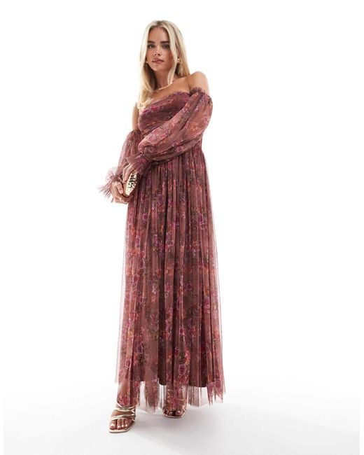 LACE & BEADS Red – langärmliges tüll-maxikleid