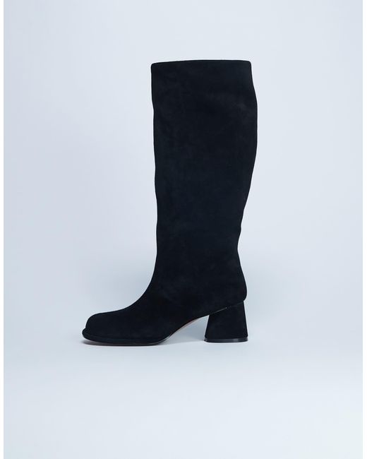 Thea - bottes hauteur genou en daim véritable à talon carré TOPSHOP en coloris Black