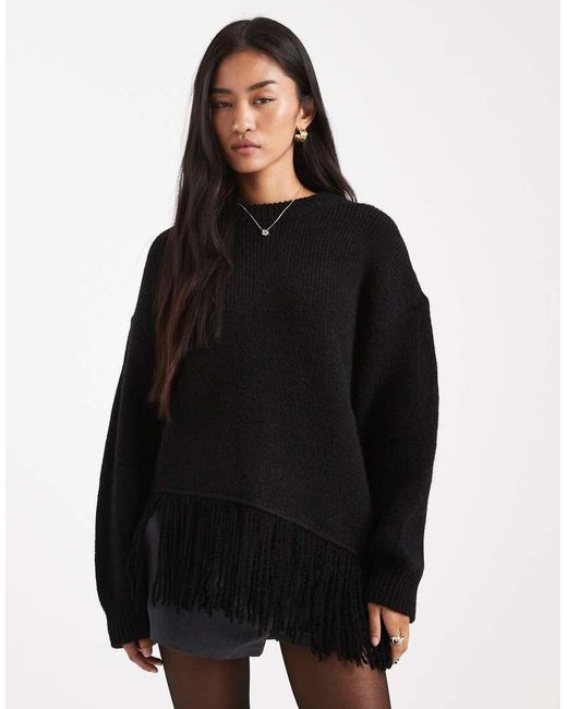 ASOS Black Oversized Fringed Jumper