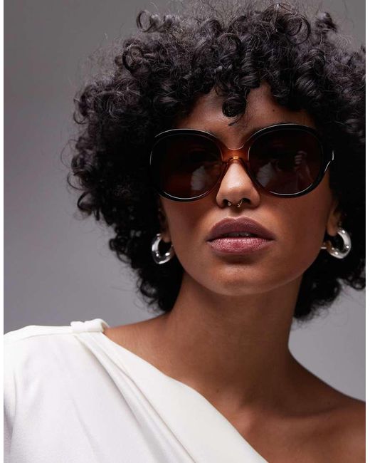 TOPSHOP Black Corfu Large Round Sunglasses