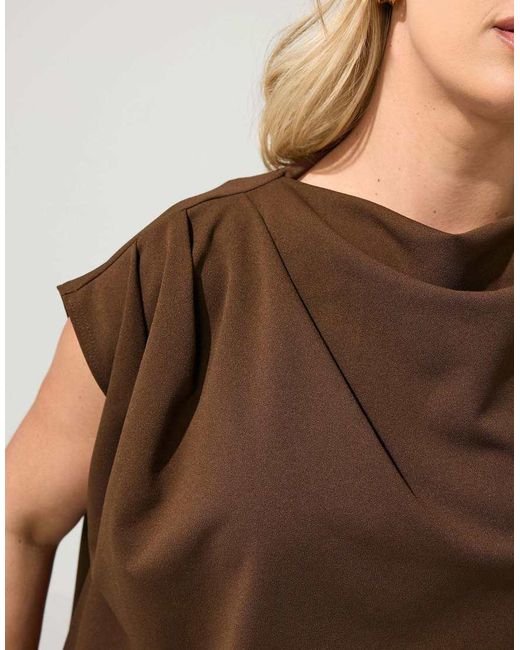 Yours Clothing Brown Drape Shoulder Top