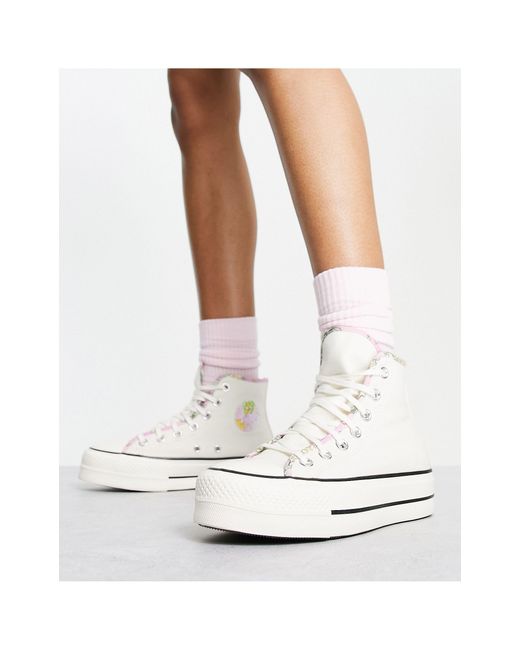 Chuck taylor lift - baskets montantes à plateforme avec détail fleurs -  cassé Converse en coloris Blanc | Lyst