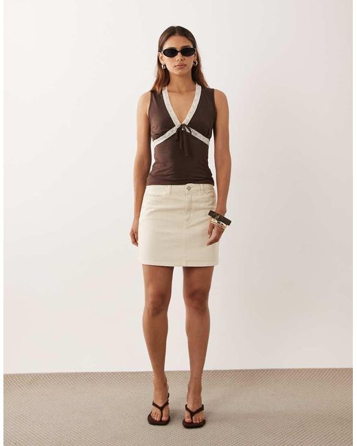 Miss Selfridge Natural Lace Trim Tank Top With Bow