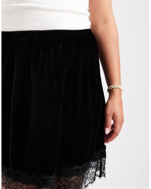 ASOS Black Asos Design Curve Velvet Lace Trim Mini Skirt