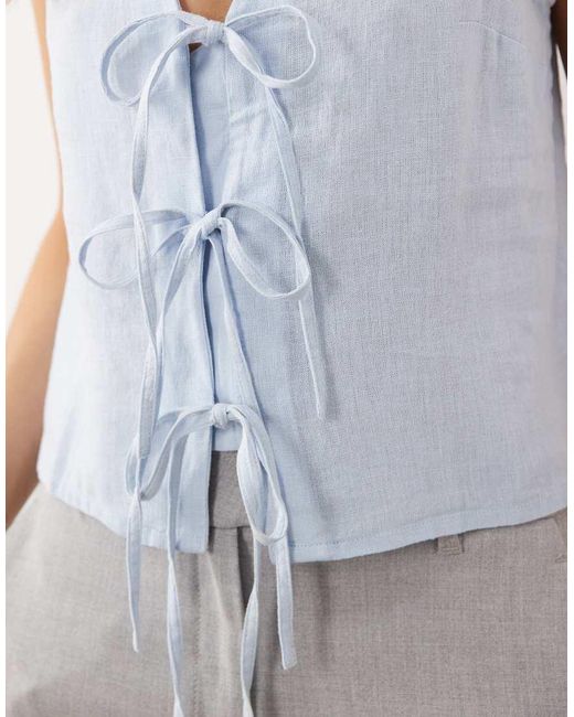 Nobody's Child White Tessa Tie Front Linen Blend Top