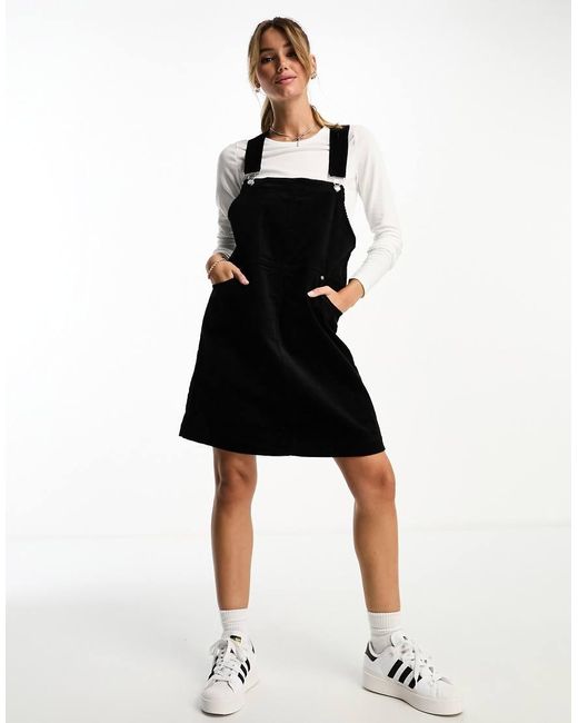 Monki Black Cord Mini Dungaree Dress