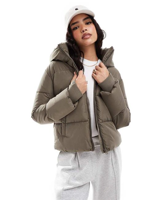 Stradivarius Green Padded Jacket With Hood