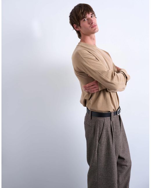 Topman Natural Long Sleeve Oversized Raglan T-shirt for men