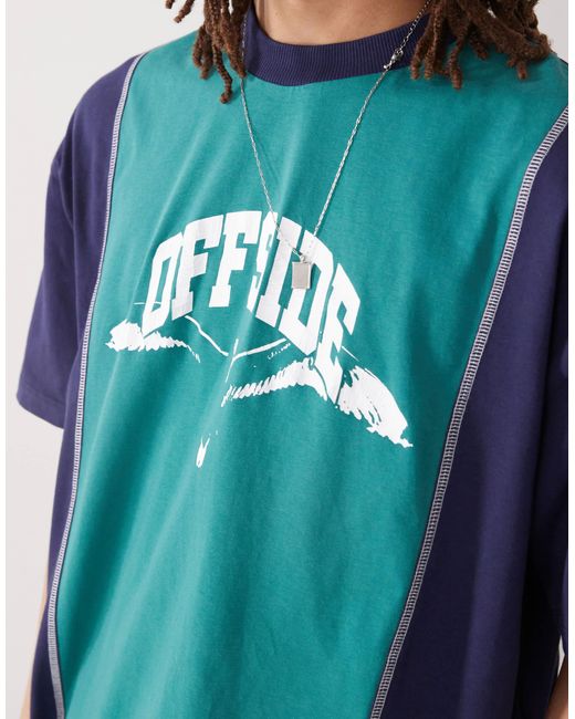 T-shirt oversize color block avec imprimé style universitaire effet vieilli - bleu et Collusion pour homme en coloris Blue