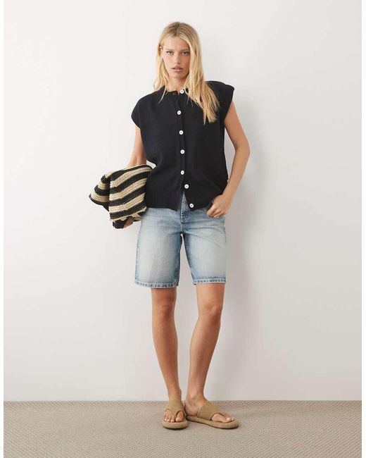 ASOS Black Slub Button Through Relaxed Tank