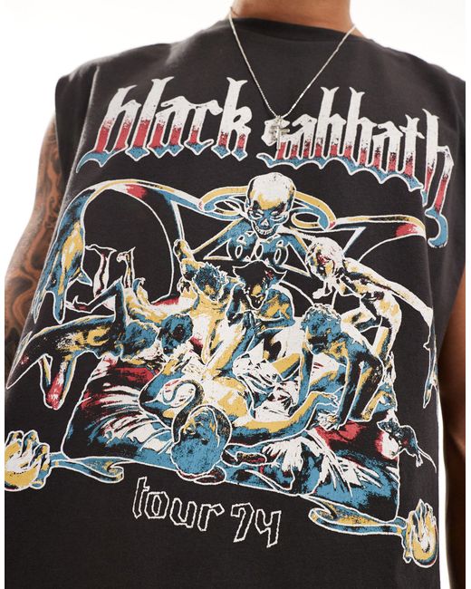 Camiseta negro lavado holgada sin mangas con estampado gráfico Cotton On de hombre de color Black