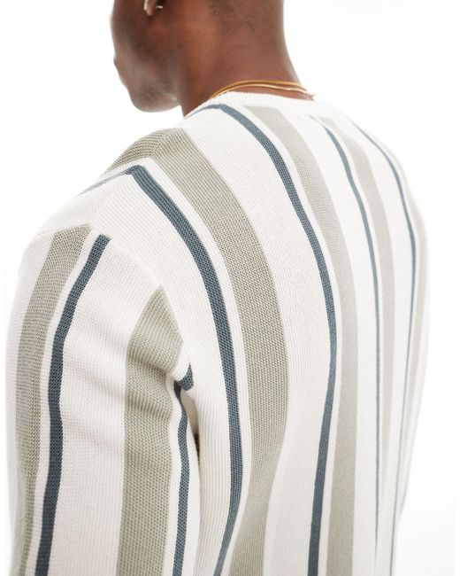 Bershka Gray Knit Striped T-shirt for men