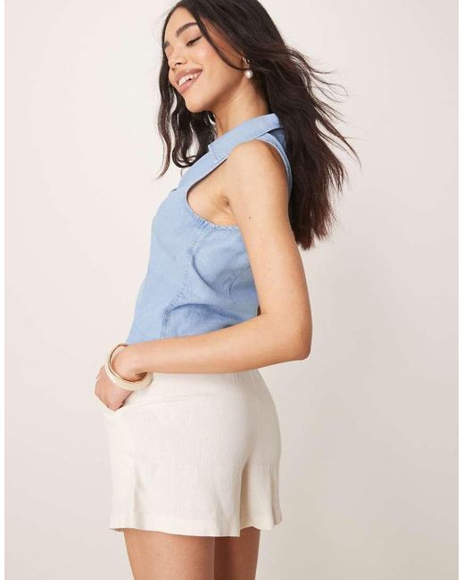 ASOS Blue Relaxed Dad Shorts With Linen