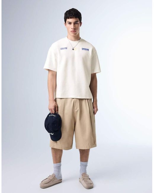 Bershka White Fleece Print T-shirt for men