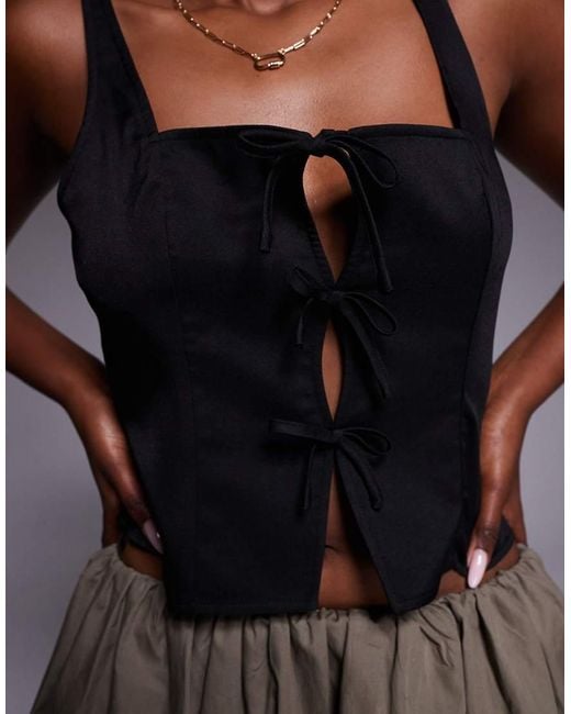Missy Empire Brown Square Neck Bow Cut Out Front Top