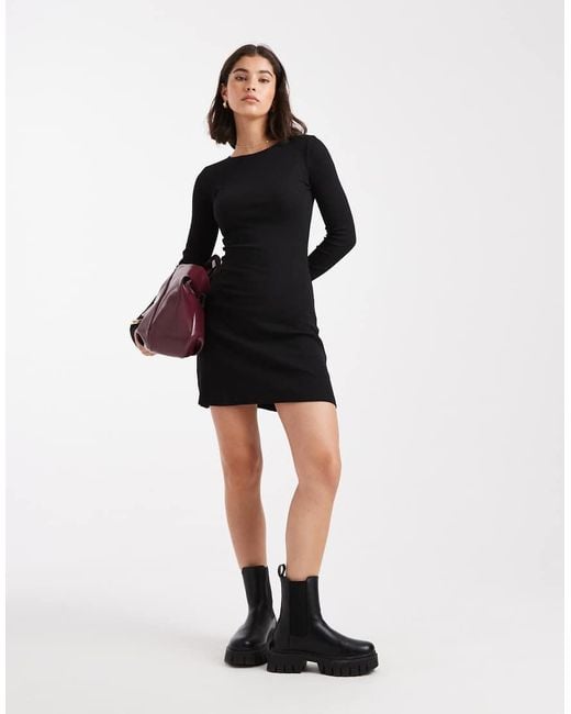 Brave Soul Mini-Jurk Van Jersey Met Lange Mouwen in het Black