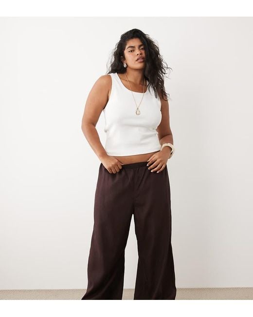 ASOS Black Asos Design Curve Sheer Beach Wide Leg Trousers With Linen