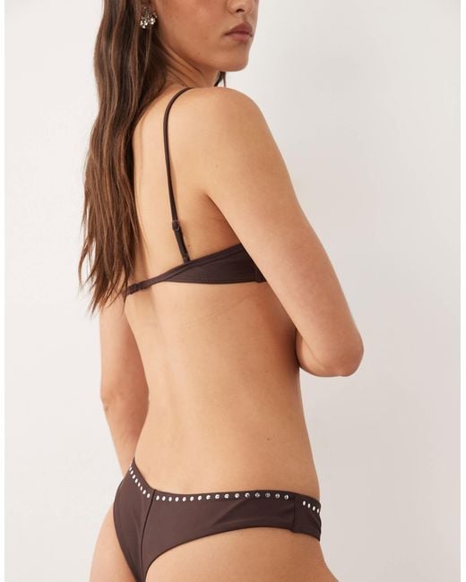 Mango Brown Button Trim Detailed Bikini Bottoms