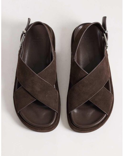 Schuh Brown Tennessee Cross Over Sandals With Heel Strap And Buckle Detailing