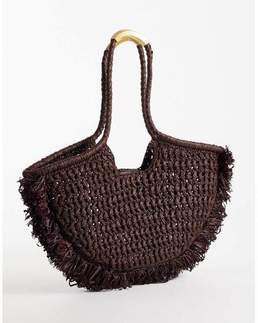 Mango Brown Raffia Shoulder Bag