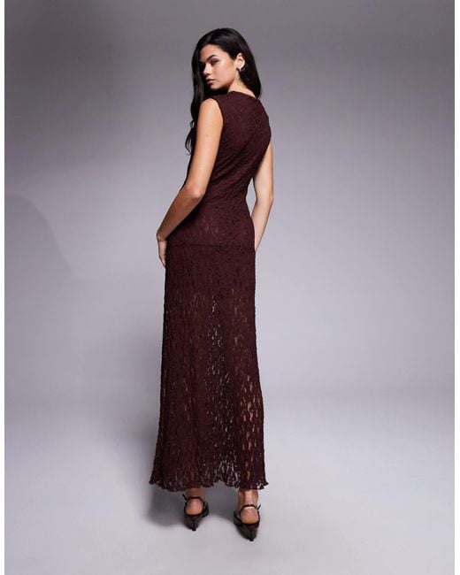 ASOS Purple Cap Sleeve Lace Midi Dress With Front Split