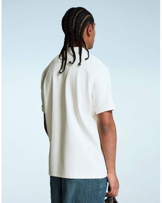 Bershka White Embroidered Structured Short Sleeve Polo Shirt for men
