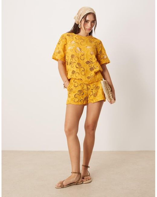 ASOS Yellow Floral Cutwork Top Co-ord