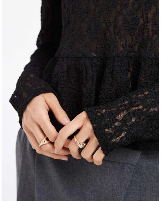 Vero Moda Black Long Sleeve Textured Peplum Top