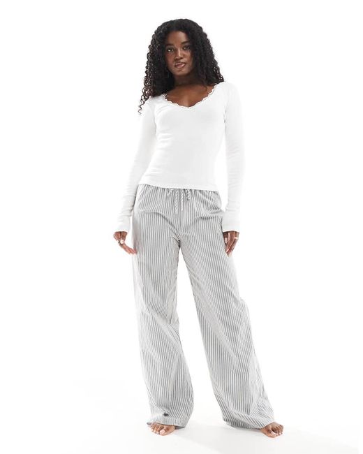 Cotton On White Cotton On Lace Trim Long Sleeve Waffle Sleep Top