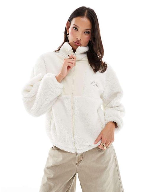 Bershka Natural Shearling Zip Up Fleece