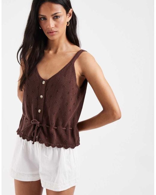 Pieces White Tie Waist Broderie Knitted Cami Top