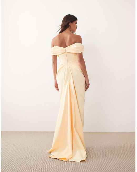 ARRANGE Natural Bardot Structured Draped Maxi Dress