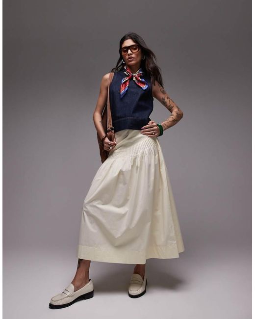 TOPSHOP Gray Pintuck Poplin Full Skirt