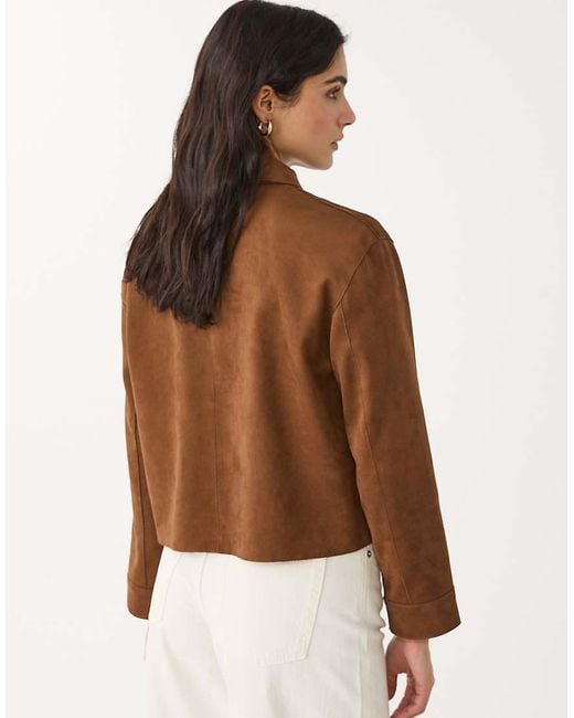 Stradivarius Brown Faux Suede Jacket With Pockets
