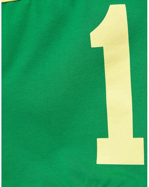 Pull&Bear Green Ribbed Brazil Graphic Shorts